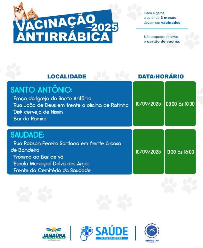Campainha de vacinação de cães e gatos segue em Janaúba